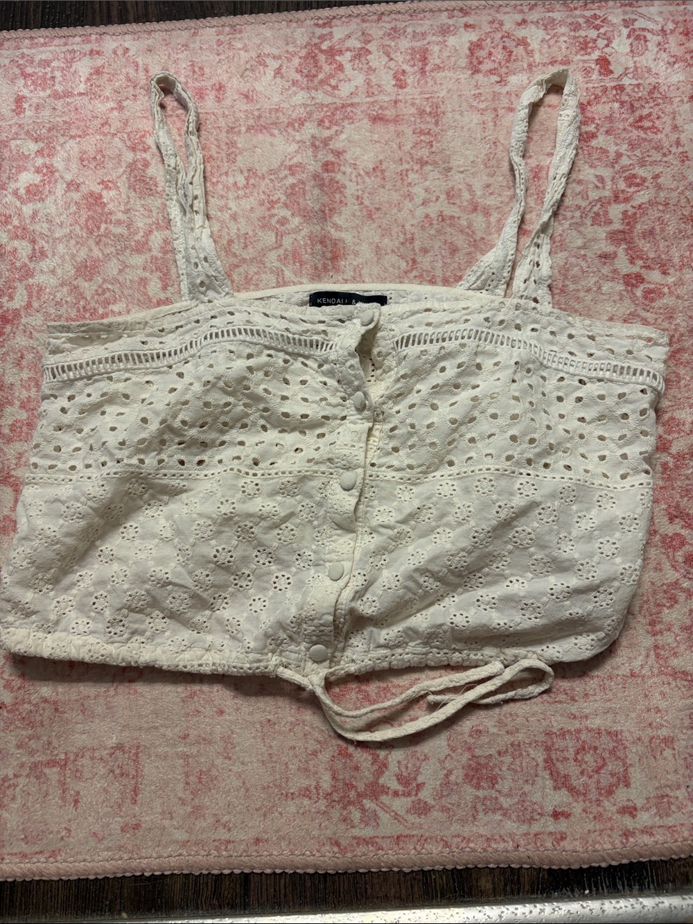 Kendall & Kylie Cream Eyelet Button-Front Crop Tank